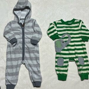 Carter's Gray and Green Striped Footies Set